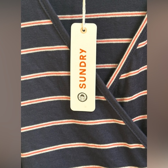 NEW Anthropologie Sundry Fabian Faux Wrap Striped Shirt Dress Women’s 1/S Navy - Picture 4 of 11